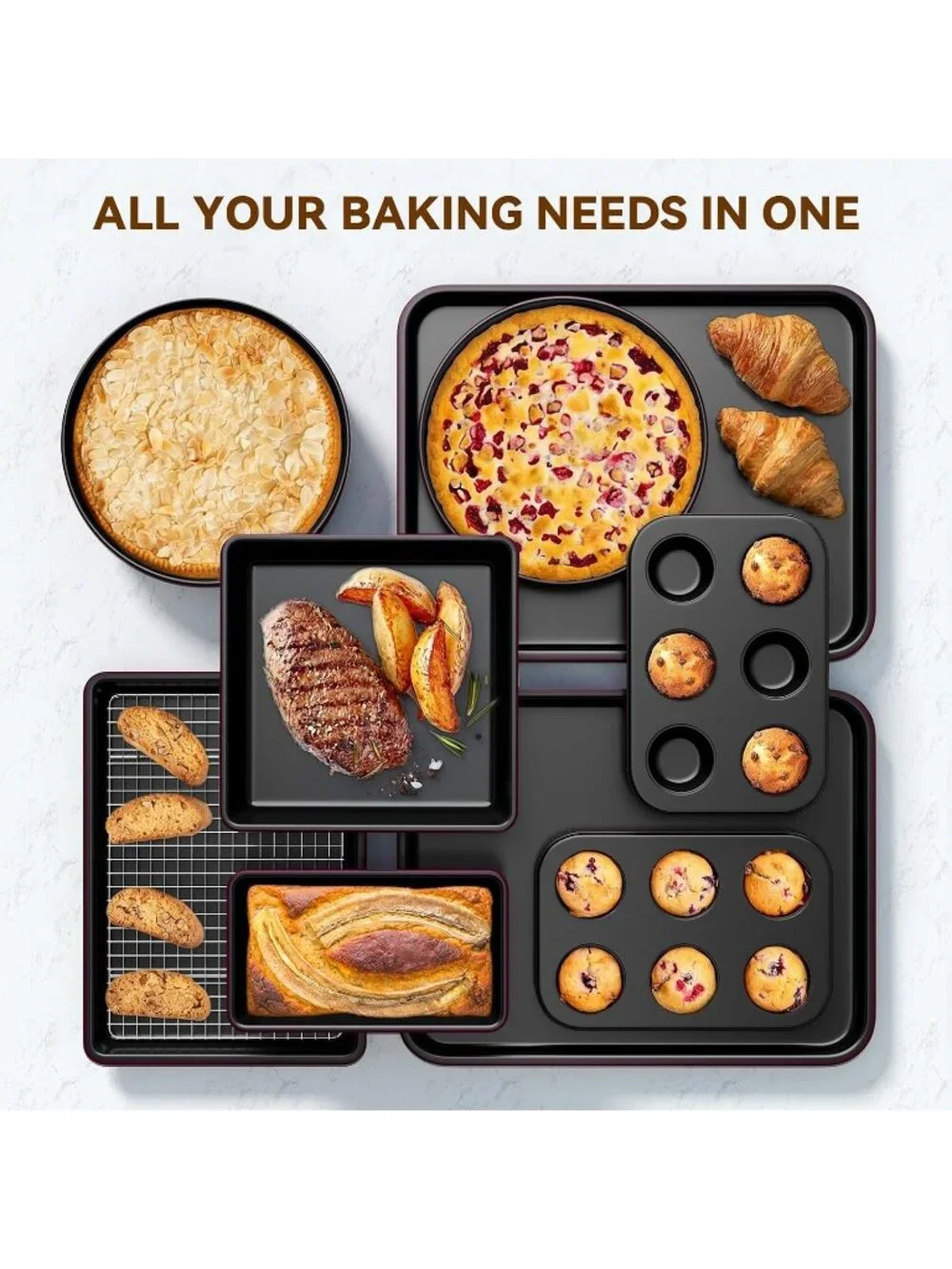 13-Piece Plum Includes Cookie Sheet with Rack Cake Pan Nonstick Bakeware Sets